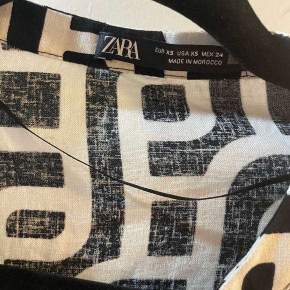 Zara Black and White Geometric Patterned Dress cotton and linen blend size xs - Picture 4 of 4